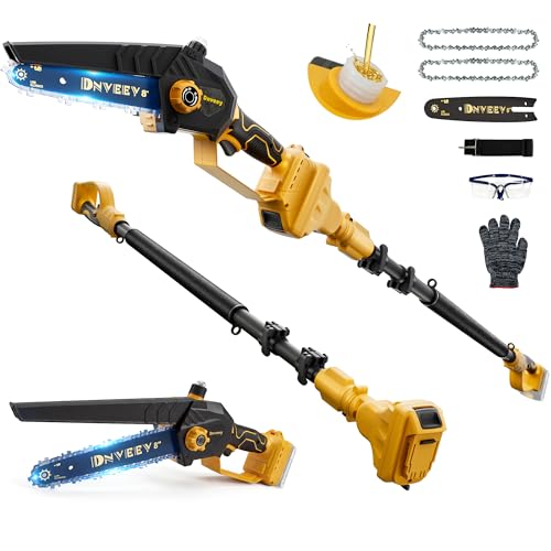 Dnveey 8-Inch Cordless Pole Saw for Tree Trimming Compatible with DeWalt 20V Max 15.6FT Extendable 2-in-1 Mini Chainsaw & Tree Trimmer 800W Brushless [Tool Only - No Battery]
