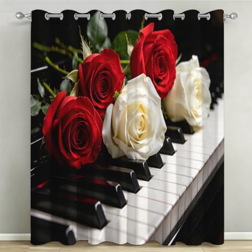 Cortinas Salón Opacas Ramo de Rosas Cortinas Térmicas Aislantes con Ojales 2 Piezas 3D Teclas de Piano en Blanca y Black Cortina Blackout Ventana Alto Dormitorio Oficina 2X 140x245 cm C/1451