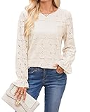 Halife Womens Tops Dressy Casual Long Sleeve Lace Elegant Blouses Shirts for Wedding Guest Beige M