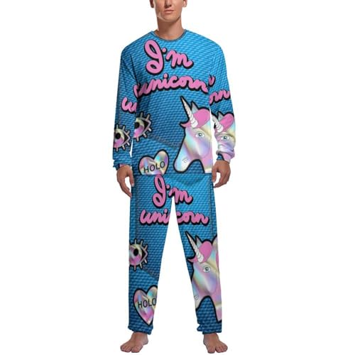 Pyjama homme licorne rose ensemble de nuit pantalon et manche longue