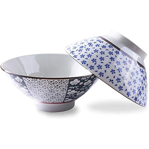 Cerficer Japanese Ramen Bowls Noodle Bowls Soup Bowls 7.5 Inch High Bowls for for Ramen Cereal Soup Pho Udon Asian Noodles Deep Noodle Serving Bowls Set of 2 Cover