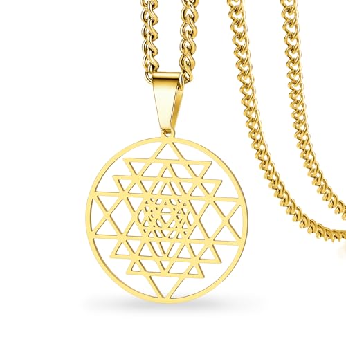VASSAGO Collier chakra Sri Yantra pour femme et homme fait à la main Collier Shri Yantra Pendentif géométrique sacré Symbole hindouisme Amulette pour yoga...