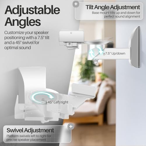 TNP Bookshelf Speaker Wall Mounts, Dual Side Clamps, 55 lb, 2 Pack, White by TNP Products - Image 2