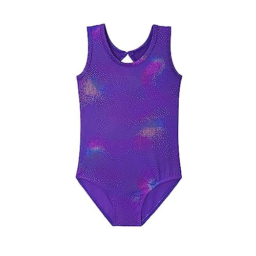 HOZIY Leotards for Girls Ballet Gymnastics Sleeveless Long Sleeve Colorful Sparkles Aqua Blue Pink Purple Solid 4-5T A Sleeveless Dark Purple