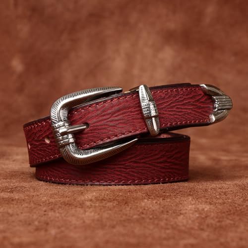 Women Embossed Stitching Skinny Belt,Engraved Floral Silver Buckle,2.4cm Wide Thin Leather Strap for Jeans Pants3
