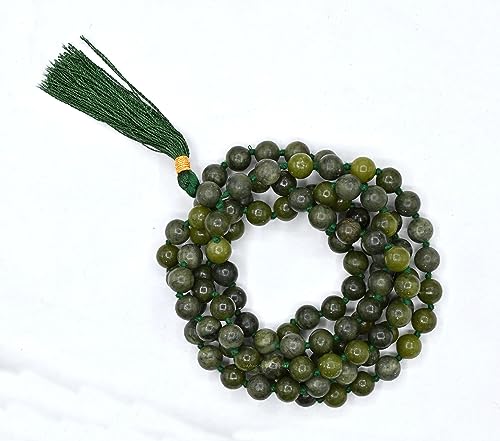image for Amazing Gemstone Green Jade Mala Beads 108 Hand Knotted Prayer Beads -