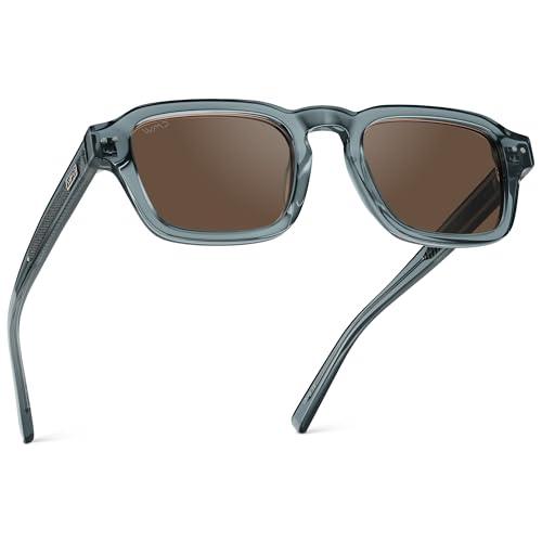WMP Eyewear - Men's Polarized Sunglasses: Narrow Geometric Frame, Rectangular Lenses, Round Rivets, Injected Metal Core