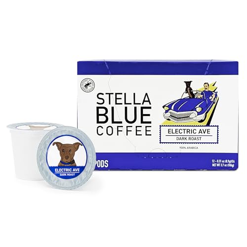 Stella Blue Coffee Pods, Electric Avenue Blend, Dark Roast, Toffee Dark Chocolate, Smoky Notes, 100% Arabica Beans, Ethically Sourced from Central and South America,12 Recyclable K Cup Compatible Pods