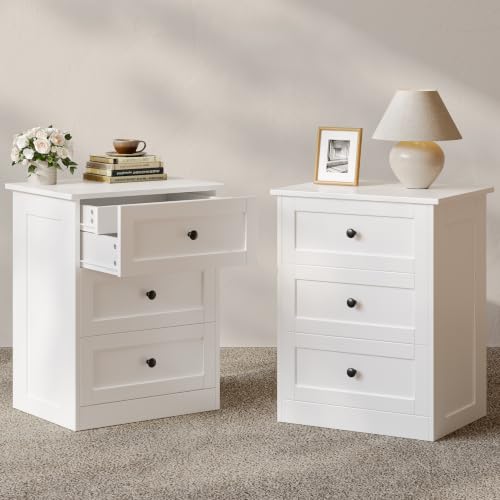 wanan Nightstands Set of 2 with Hidden Drawer, White