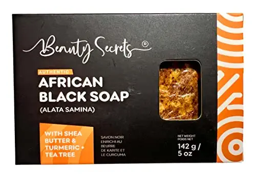 African Black Soap Bar with Shea Butter, Turmeric, and Tea Tree Essential Oil Beauty Secrets Travel Size from Ghana Africa