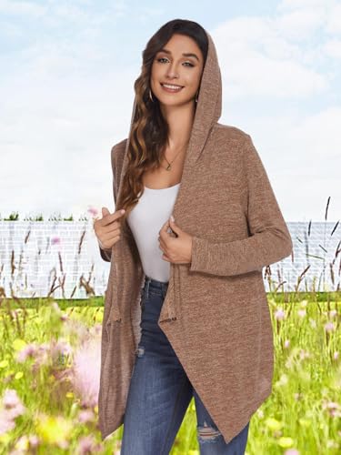 Image of DEESHA Cardigan for Women Sweaters Long Sleeve Open Front Draped Cardigan Lightweight Hooded Cardigan(Khaki, XX-Large)