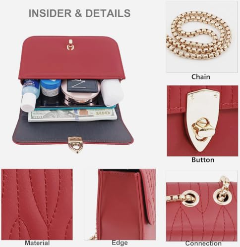 Bolso pequeño satchel para mujer rojo de cadena dorada miniatura 5