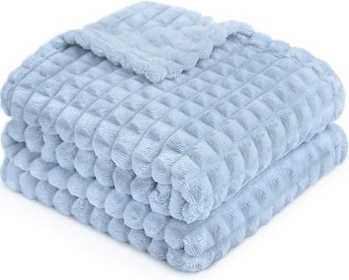 Image of HOMRITAR Baby Blanket for Boys Soft Fluffy Fleece Toddler Blanket Stereoscopic Grid, Warmer Comfort Reversible Lightweight Bed Blankets for Infant or Newborn (Blue, 30 x 40 Inch)