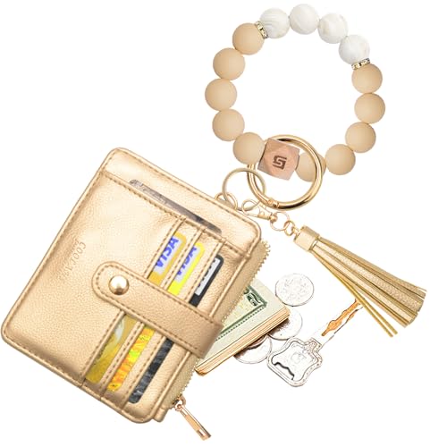 Image of COOLANS Silicone Bracelet Wristlet Wallet Credit Card Holder RFID ID Window Key Ring Tassel Slim Wallet Women Keychain Purse