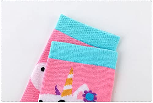 LEMONBABY Kids Girls Unicorn Knee High Socks 6 Pairs Boot Long Fun Crazy Tall Funny Animal Colorful Child Socks3