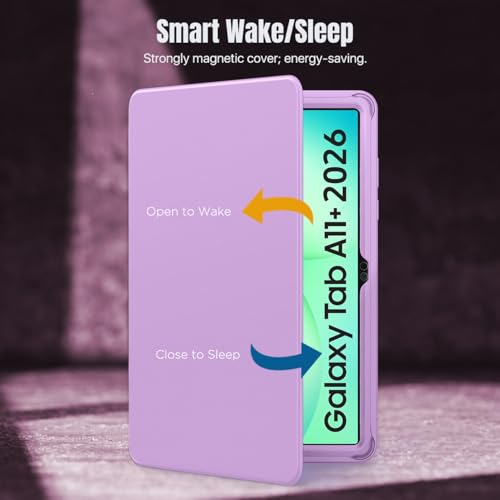 Image of MoKo Clear Case for Samsung Galaxy Tab A11+ Plus 5G 11 Inch 2026, Purple | Magnetic Multi-Angle Stand, Built-in Screen Protector, Auto Wake /Sleep, Stain-Resistant Surface, 3-layer Rock-solid Shield