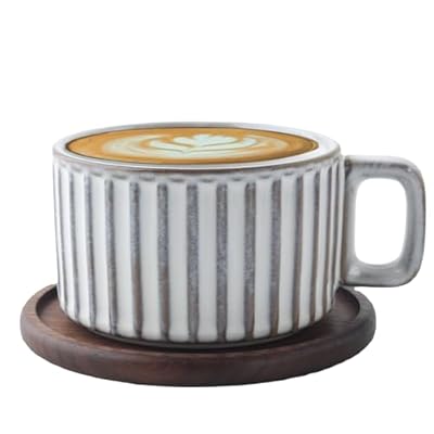 Ceramic Coffee Tea Cup with Natural Black Walnut Wood Saucer, Elegant Coffee Mug Set, Kiln Transformation Mug (White, Cup & Saucer)