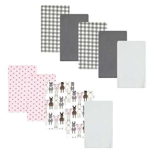 Luvable Friends Hudson Baby Flannel Burp Cloths 10pk, Barn Pals Pink
