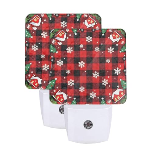 Image of Christmas Snowflakes Buffalo Plaid Farmhouse LED Plug-in Night Lamp 2 Piece Set, Auto Sensor Emergency Nightlights Set of 2 for Bedroom Kitchen Bathroom Toilet