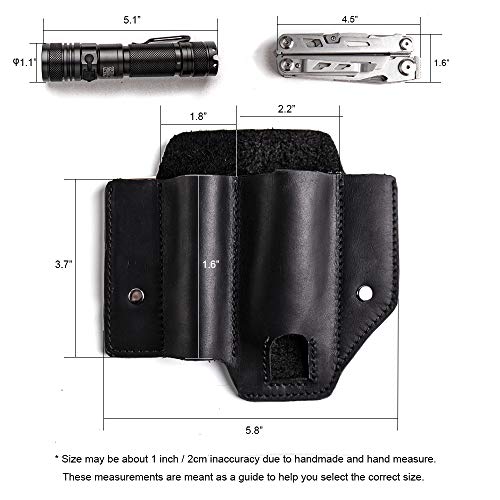 Gentlestache Leather Sheath for Leatherman Multitool Sheath EDC Pocket Organizer with Belt Clip and Flashlight Sheath Multitool Pouch Black