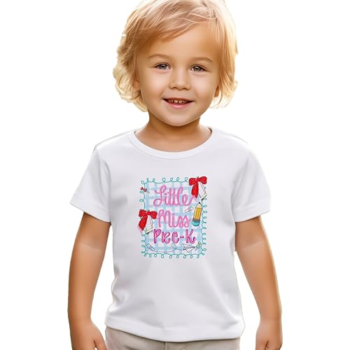 Little Miss Pre-K #1 Toddler Shirts, 2T-4T, Girls, Pencil, Bows, Great for The First Day of School Or Everyday Wear