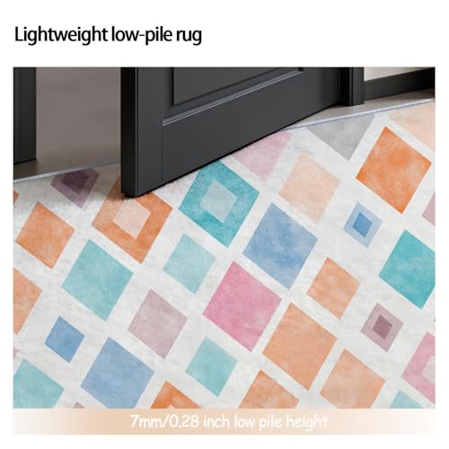 Tapis rond lavable machine 100 cm multicolore à poil bas et antidérapant - 6