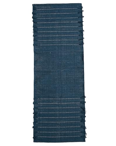Indian Handmade 100% Organic Cotton Yoga Mat Hand Woven Rug Thick Yoga Mat For Everyday Fitness at Home Comfortable Foldable Long Mat 72 x 24 Inches Blue