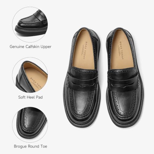 Image of BEAU TODAY Womens Leather Penny Loafers, Slip On Loafer Flats