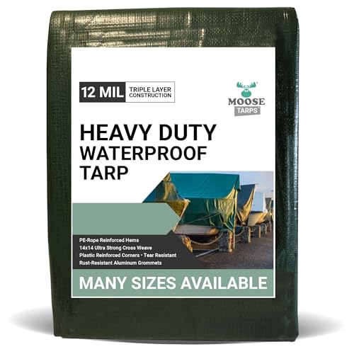 Moose Supply Waterproof Heavy Duty Tarp - for Wood Furniture, Car, Boat, Pool, & More - Tear Resistant - 20x40 Foot Indoor/Outdoor Reversible Green/Brown