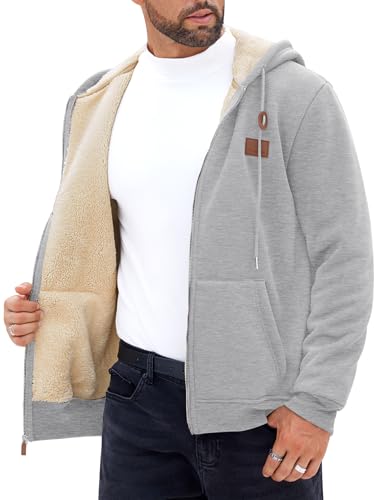 Men's Zip Up Sherpa-Lined Hoodie Jackets Winter Midweight Fleece Sweatshirt (S-XXL)