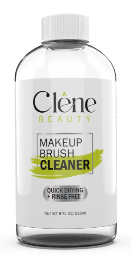 Clene Beauty Makeup Brush Cleaner - Makeup Brush Cleaner Solution - Rinse Free - Quick Drying Make up Brush Cleaner - Removes Oily Foundation - Deep Cleaning for Makeup Brushes (8 Oz Bottle)