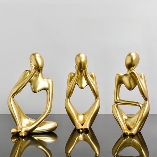Set de 3 estatuas pensador en resina dorada