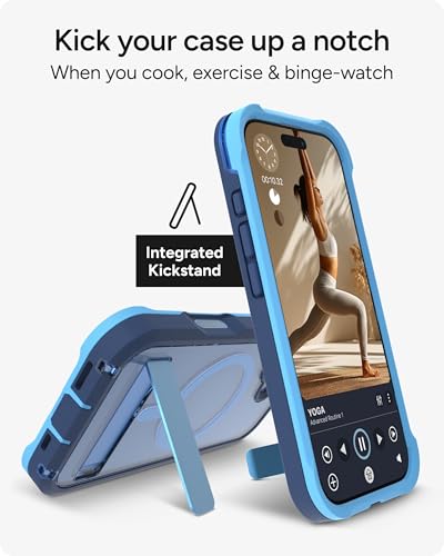 Image of ZAGG Rainier Case with Kickstand for iPhone 17 - Blue Cobalt Horizon, Graphene 22ft (7m) Drop Protection, Lanyard Attach Points, MagSafe, Wireless Charging Compatible, 2-Piece Design, Phone Case