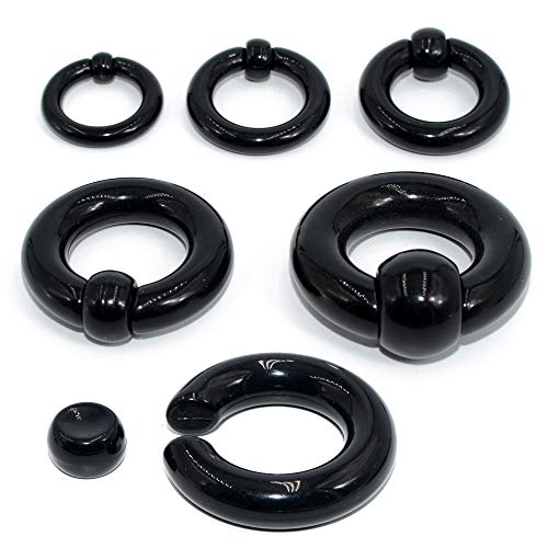 CHUANCI Pair UV Acrylic Captive Bead Ring Ear Tunnel Plug Ear Gauge Expander Acrylic Septum Clicker Nipple Ring Earring (Black-Gauge:0G(8mm))