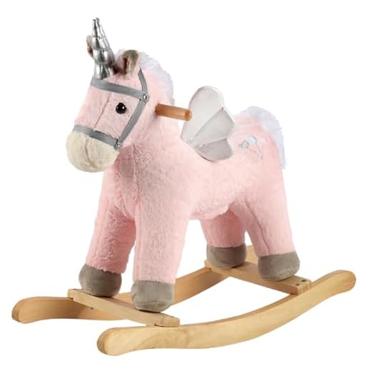 ROCK MY BABY Rocking Horse, Plush Stuffed Animal Rocker, Wooden Rocking Toy, Animal Ride on, Home Decor, Rocking Pony for Girls (Pink Pegasus / Unicorn / Pony for Girls Age 18M+)
