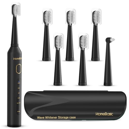 Image of HOMEBASIC Sonic Electric Toothbrush for Adults, 40000 VPM, 5 Modes, 6 Brush Heads, 60-Day Battery, USB-C Rechargeable, IPX7 Waterproof, Smart Timer, Travel Case for Men & Women (Black)
