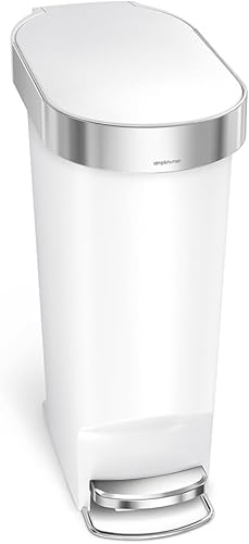 simplehuman Cubo de basura delgado de 40 litros/10.6 galones con borde de revestimiento, 40 L, color blanco Negro,Gris,Blanco