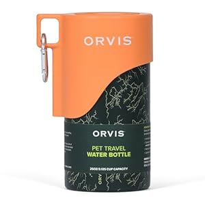 Orvis Pet Travel Water Bottle, Stainless Steel, 3.125c Capacity | Portable Pet Water Bottle with Built-in Bowl | High Visibility Travel Pet Waterer with Water Conservation Spout
