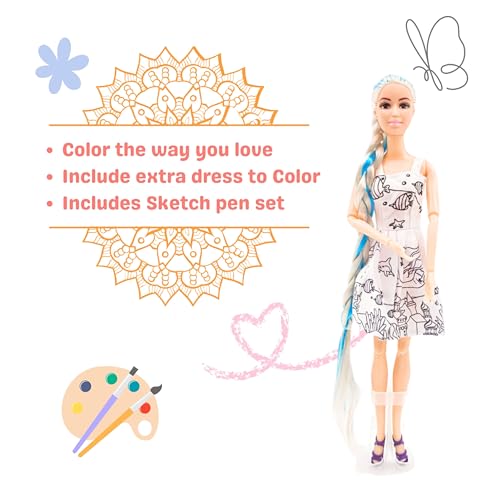 Image of Tickles Movable DIY Fashion Art Doll with Coloring Dress & 6 Markers | Creative Art Toy Birthday Gift for Kids Girls (Ages: 3+ Years, Size: 30 cm)