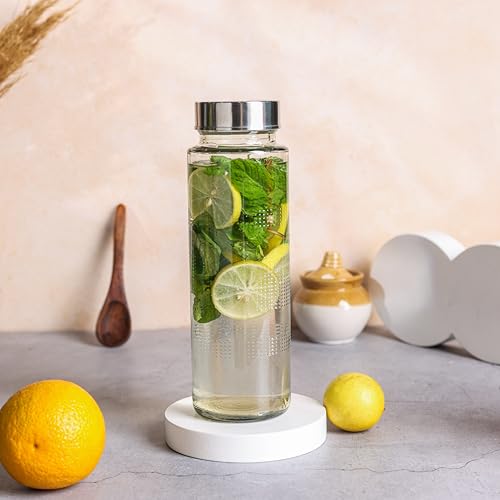 Image of EVATTA Glass Water Bottle 500ml | Set of 2 | Stainless Steel Airtight Leak-Proof Lid | Glass Water Bottle for Fridge | Wide mouth & Easy to Clean | Perfect Bottle for Office, Gym, School, Yoga (2)