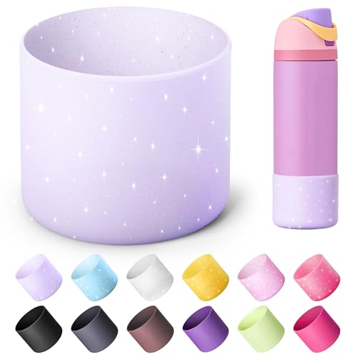 Diumepo Silicone Water Bottle Boot for Owala 24 oz 32 oz 40 oz Anti-Slip Protective Sleeve for Owala Twist & FreeSip & Flip Stainless Steel Water Bottle Boot Bottom Base(Glitter Purple)