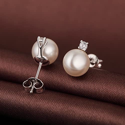 jiamiaoi 925 Sterling Silver Pearl Stud Earrings,Pearl and CZ Earrings for Women,8mm-13mm Culture Pearls3