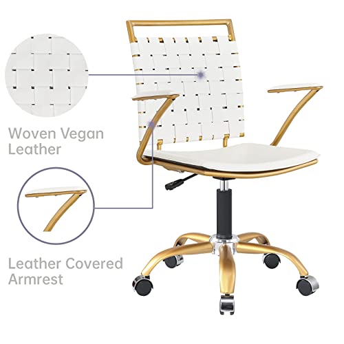 Carocc Modern Leather Desk Chair White And Gold Office Chairs Mid Back Conference Chairs Swivel Adjustable Computer Chair With Arms And Wheels Comfortable Task Chair (White) #TOP2
