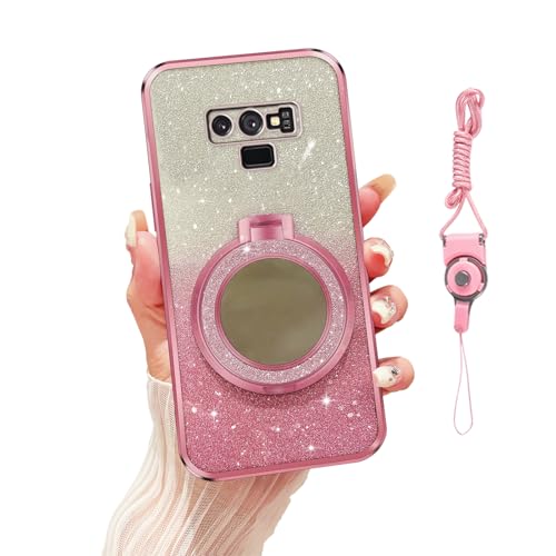 Image of for Samsung Galaxy Note 9 Case, with Lanyard Strap Makeup Mirror Case Magnetic Holder Stand Girls Soft TPU Bumper Protection Cover for Galaxy Note 9 Case (2018) - Rose Gold