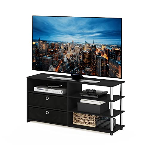 Furinno Jaya TV Stand for TV up to 55-Inch with Storage Bins & Cable Management Hole, 4-Tier Black Entertainment Center, TV Console, for Living Room, Bedroom, Dark Americano by Furinno - Used condition - Image 3