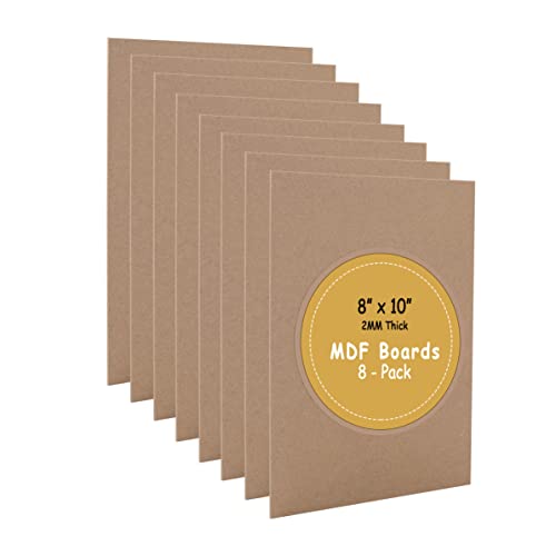 (8-Pack) CalPalmy 8” x 10” MDF Boards - 2mm Thick Boards for Carpentry, Interior Design, Hobby Crafts, and More - with Smooth, Unfinished Sides and Sanded Edges