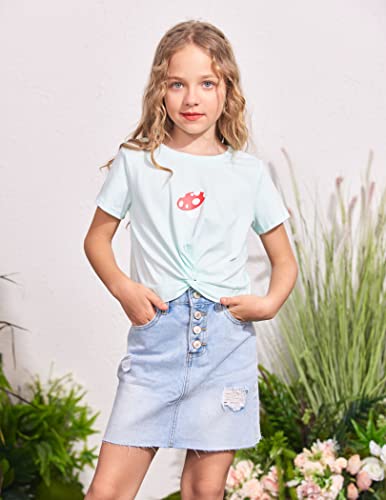 Arshiner Girls Denim Skirt Washed Ripped A-Line Jean Short Skirt Light Blue 7-8 Years #TOP1