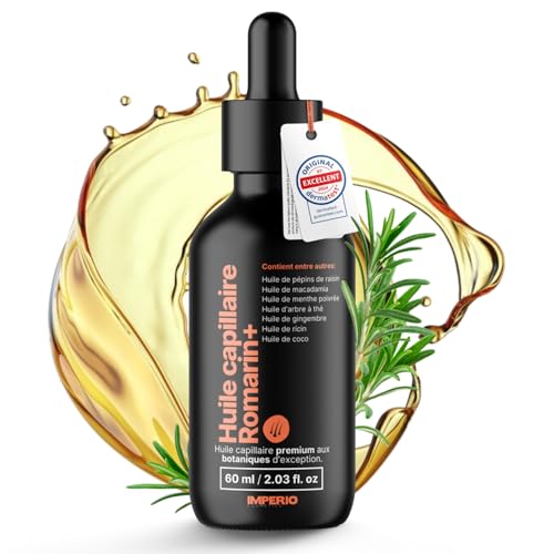IMPERIO Huile de Romarin pour Cheveux Contre la Chute - 60ml - Premium & Autres Huiles pour Cheveux & Cuir Chevelu pour Stimuler la Pousse - 100% Naturel - Sans Additifs
