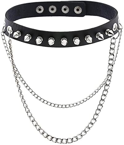 BEHAHAI Black Leather Choker Necklace Gothic Punk Accessories - Fancy Dress PU Leather Chain Collar Necklace Studded Novelty Accessory