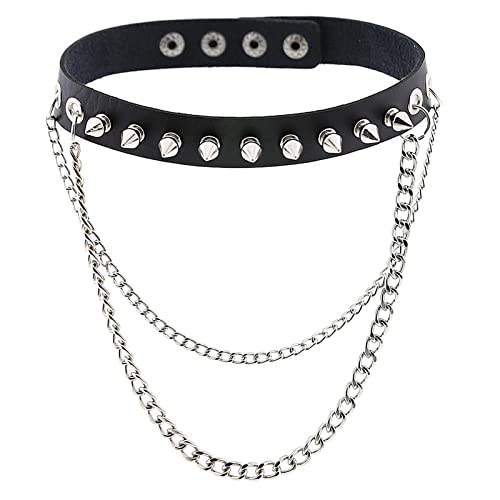 BEHAHAI Black Leather Choker Necklace Gothic Punk Accessories - Fancy Dress PU Leather Chain Collar Necklace Studded Novelty Accessory